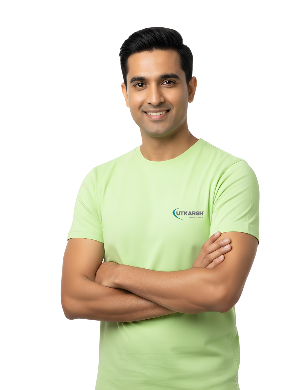 Brand ambassador holding Utkarsh pipes, promoting Utkarsh Pipes dealership opportunity